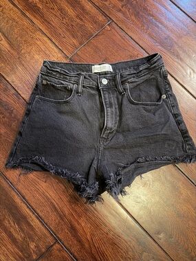 Abercrombie & Fitch Black Frayed Hem High-Rise, 90s Relaxed Denim Shorts